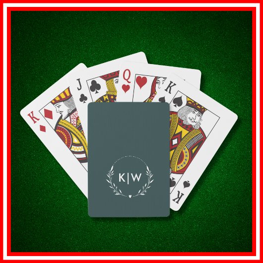 Jeu De Cartes Vert forêt et blanc | Monogramme initiales moderne