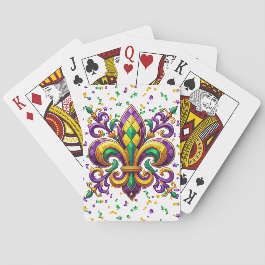 Jeu De Cartes Vert jaune pourpre Mardi Gras fleur de lis (dos)