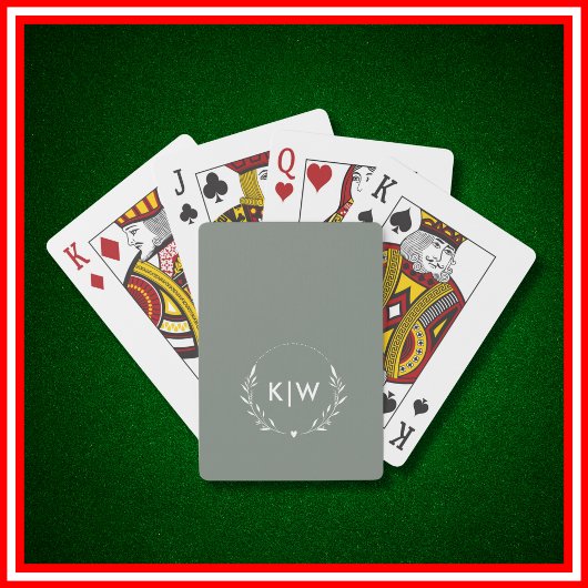 Jeu De Cartes Vert sauge et blanc | Monogramme initiales moderne