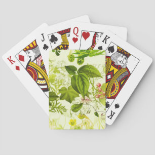 Jeu De Cartes Vert vintage Botanique Fleurs sauvages Aquarelle