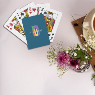 Jeu De Cartes Vert violet jaune rouge Monogramme initial D bleu