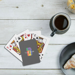 Jeu De Cartes Vert violet jaune rouge Monogramme initial gris D