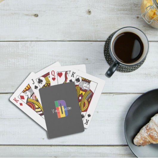 Jeu De Cartes Vert violet jaune rouge Monogramme initial gris D