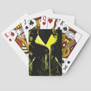 Jeu De Cartes Veste en cuir Jaune jouant aux cartes