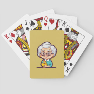 Jeu De Cartes Vielle Lady Poulet Jouant Des Cartes