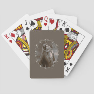 Jeu De Cartes Vierge vintage et enfant avec cadre argenté