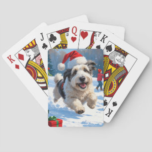 Jeu De Cartes Vieux Chien de Berger Anglais courant dans la neig