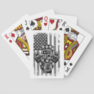 Jeu De Cartes Vieux Véhicule Musclé Piston Drapeau Américain Drô