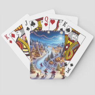 Jeu De Cartes Village de Noël hivernal festif de nuit