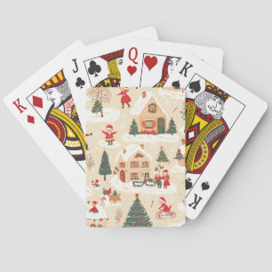 Jeu De Cartes Village de Noël Rouge Vert enneigé Motif Beige