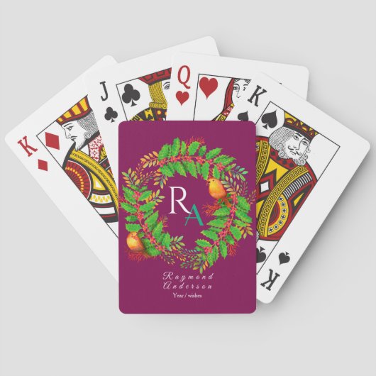 Jeu De Cartes Vin Monogramme Wreath de Noël (dos)