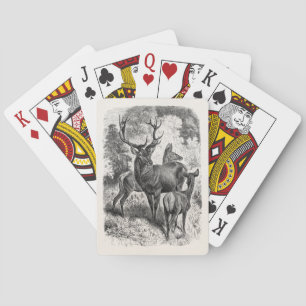 Jeu De Cartes Vintage 1800s Red Deer Illustration Stag Doe Fawn