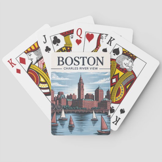 Jeu De Cartes Vintage Boston Massachusetts Cityscape & Voiliers (dos)