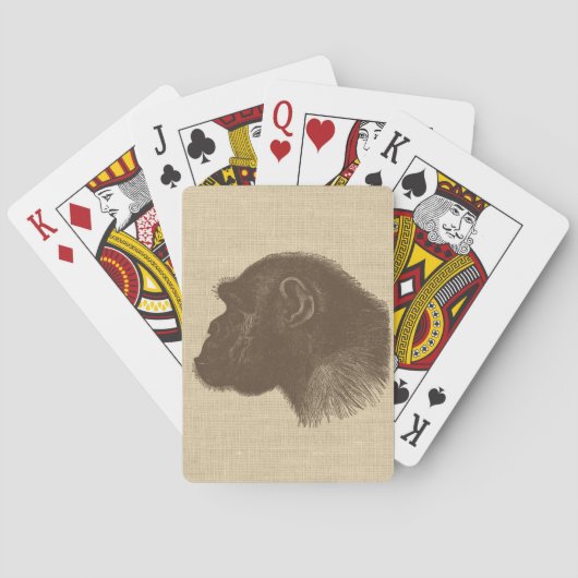 Jeu De Cartes Vintage Chimpanzee Illustration on Burlap  (dos)