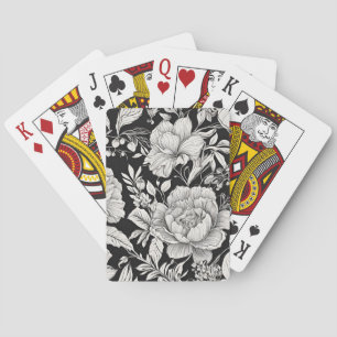 Jeu De Cartes Vintage floral classique noir et blanc