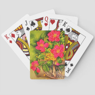 Jeu De Cartes Vintage Nature Fleurs florissantes Panier Aquarell