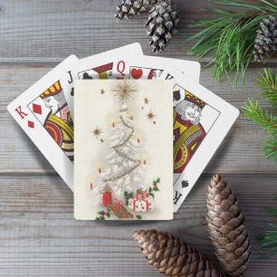Jeu De Cartes Vintage Retro Blanc et or Noël Arbre Vacances
