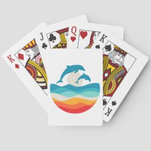 Jeu De Cartes Vintage Rétro Été Plage Dauphin