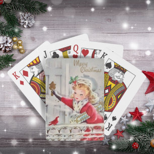 Jeu De Cartes Vintage Retro Noël fille avec cadeaux vacances