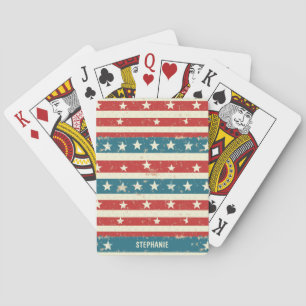 Jeu De Cartes Vintages rayures rouges, blanches et bleues avec é