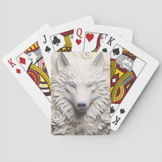 Jeu De Cartes Visage de loup d'hiver blanc 3D (dos)