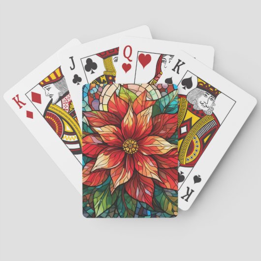 Jeu De Cartes Vitraux de Noël Fleur rouge Poinsettia (dos)