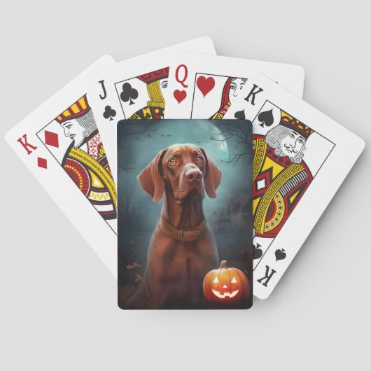 Jeu De Cartes Vizsla d'Halloween avec la peur Citrouille (dos)