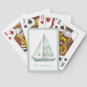 Jeu De Cartes Voilier à l'aquarelle bleue personnalisé côtier