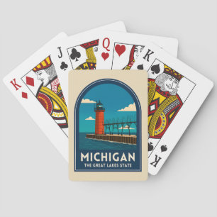 Jeu De Cartes Voyage Vintage Michigan Phare Paysage Rétro