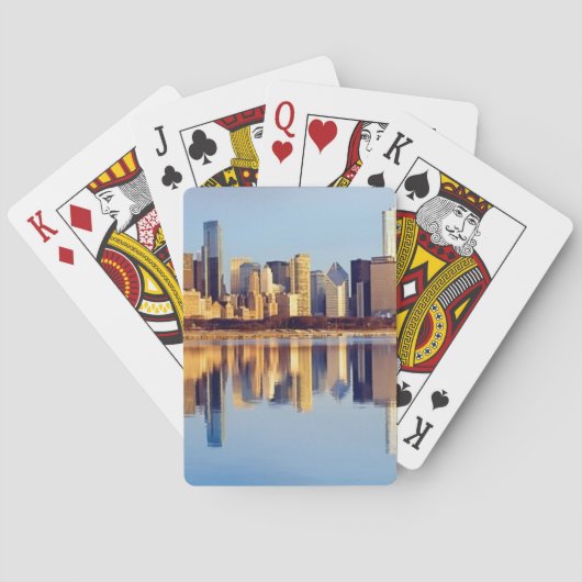 Jeu De Cartes Vue d'horizon de Chicago avec la réflexion (dos)