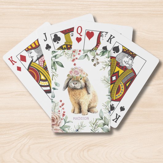 Jeu De Cartes Watercolor Floral Bunny Rabbit Personalized