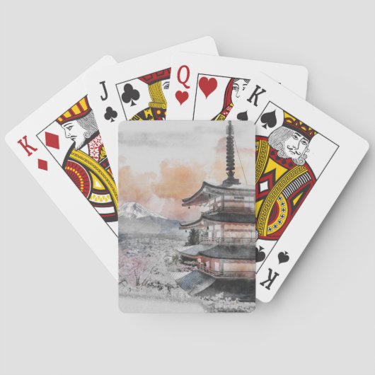 Jeu De Cartes Watercolor Japanese Pagoda & Fuji  (dos)