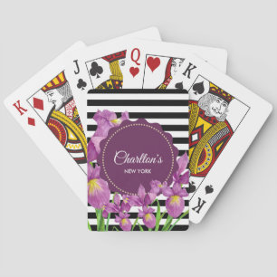 Jeu De Cartes Watercolor Purple Iris Black White Stripes Pattern