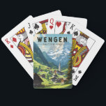 Jeu De Cartes Wengen Suisse Travel Art Vintage<br><div class="desc">Conception de déplacement vectoriel Wengen rétro. Wengen est un village alpin suisse situé dans la région bernoise de l'Oberland. Il est connu pour ses chalets en bois et ses hôtels Belle Epoque.</div>