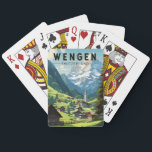 Jeu De Cartes Wengen Suisse Travel Art Vintage<br><div class="desc">Conception de déplacement vectoriel Wengen rétro. Wengen est un village alpin suisse situé dans la région bernoise de l'Oberland. Il est connu pour ses chalets en bois et ses hôtels Belle Epoque.</div>