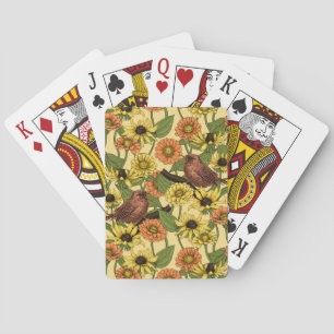 Jeu De Cartes Wens et fleurs sur jaune pâle