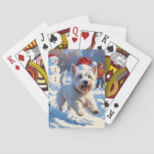 Jeu De Cartes Westie courant dans la neige avec un chapeau de No