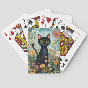 Jeu De Cartes Whimsical Black Cat avec illustration Fleur sauvag