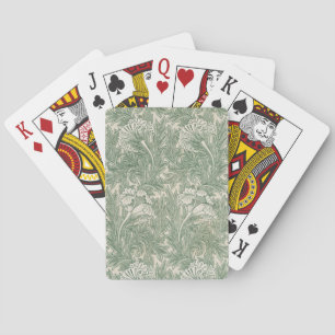 Jeu De Cartes William Morris Vert Sauge Motif Tulipe : Vintage