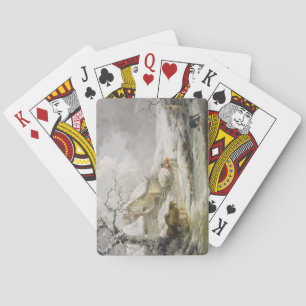 Jeu De Cartes Winter Landscape with Men Snowballing à Old Woman