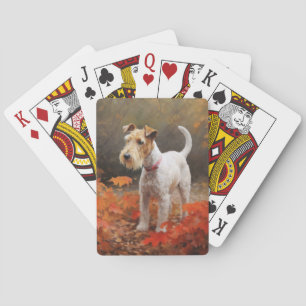 Jeu De Cartes Wirefox Terrier dans les feuilles d'automne qui to