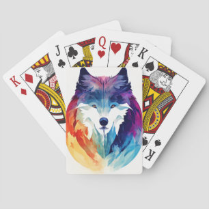 Jeu De Cartes Wolf Wild Nature Animal Couleur Art Peinture