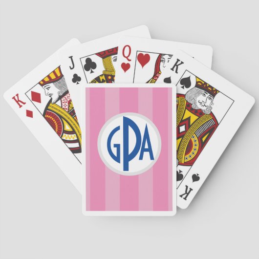 Jeu De Cartes Your monogram on Raspberry "Beach Chair Stripes" (dos)