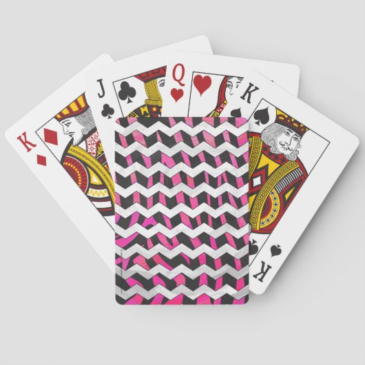 Jeu De Cartes Zebra Chevron noir et rose chaud (dos)