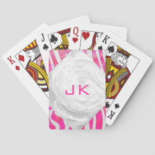 Jeu De Cartes Zebra Hot rose et blanc avec Monogramme