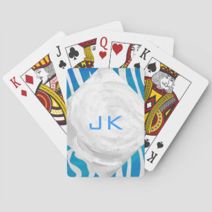 Jeu De Cartes Zèbre Bleu et Blanc avec Monogramme