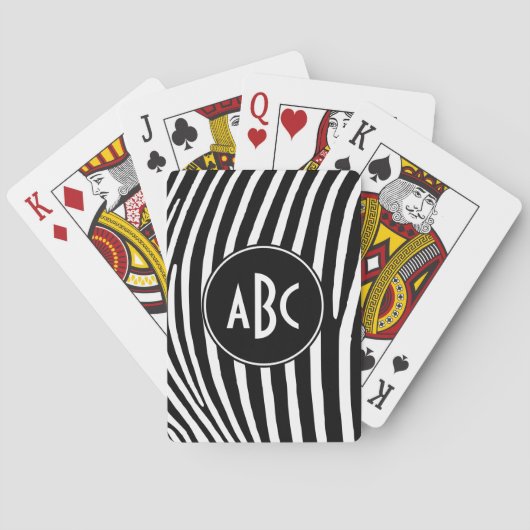 Jeu De Cartes Zèbre noir et blanc monogramme rayures (dos)