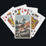 Jeu De Cartes Zermatt Suisse Travel Art Vintage<br><div class="desc">Design de déplacement vectoriel rétro Zermatt. Zermatt,  dans le canton du Valais,  est une station de montagne réputée pour le ski,  les escalades et le randonnée.</div>