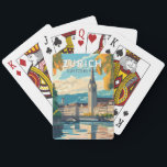 Jeu De Cartes Zurich Suisse Travel Art Vintage<br><div class="desc">Design de voyage vectoriel rétro de Zurich. Les ruelles pittoresques du centre d'Altstadt (vieille ville),  de part et d'autre de la rivière Limmat,  reflètent son histoire d'avant-Moyen-Age.</div>