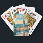 Jeu De Cartes Zurich Suisse Travel Art Vintage<br><div class="desc">Design de voyage vectoriel rétro de Zurich. Les ruelles pittoresques du centre d'Altstadt (vieille ville),  de part et d'autre de la rivière Limmat,  reflètent son histoire d'avant-Moyen-Age.</div>